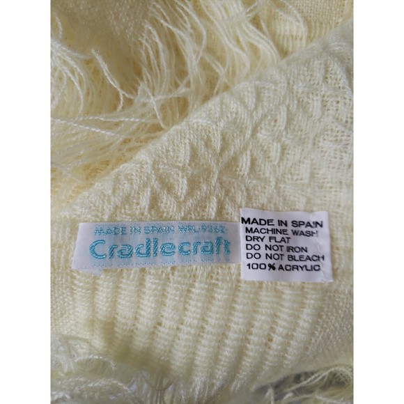 Vintage Cradlecraft Fringed Baby Blanket Yellow Pastels Made in Spain 40" x 44" - Picture 2 of 4